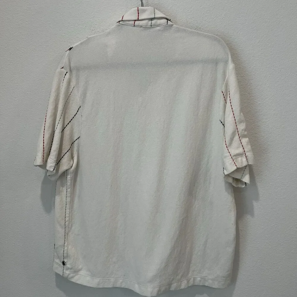 Zara Men Contrast Embroidered Shirt Terry Cloth Sz L Casual Beach Resortwear - Picture 4 of 6